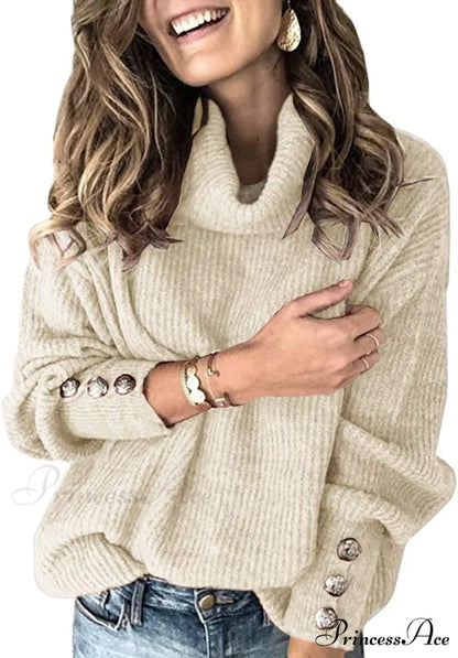 Women’s Oversized Turtleneck Chunky Pullover Sweaters Beige / X-Large