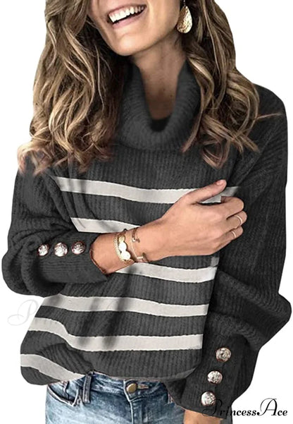 Women’s Oversized Turtleneck Chunky Pullover Sweaters Black / X-Large