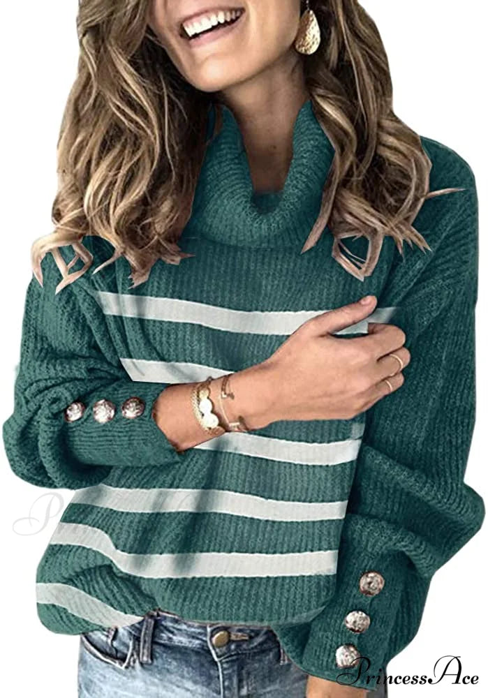 Women’s Oversized Turtleneck Chunky Pullover Sweaters Green / X-Large