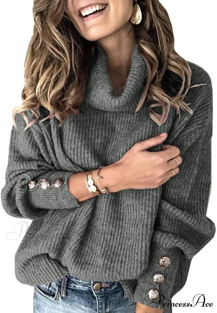Women’s Oversized Turtleneck Chunky Pullover Sweaters Grey / X-Large