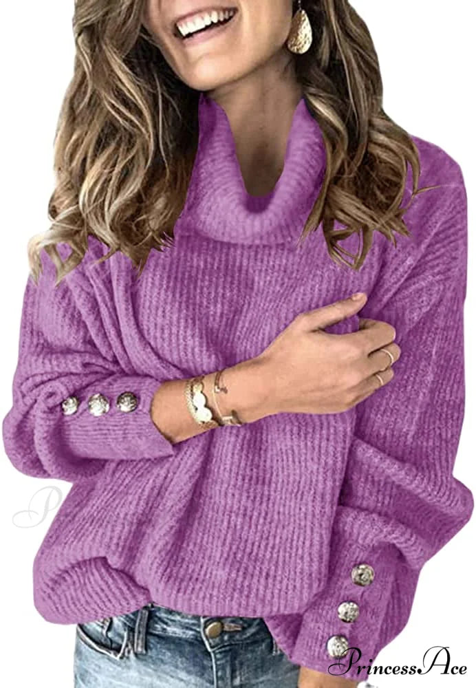 Women’s Oversized Turtleneck Chunky Pullover Sweaters Purple / X-Large