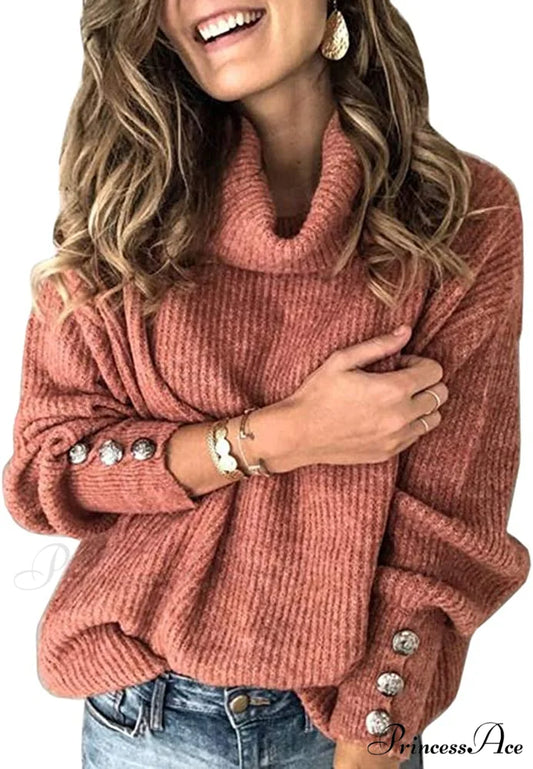 Women’s Oversized Turtleneck Chunky Pullover Sweaters Red / X-Large