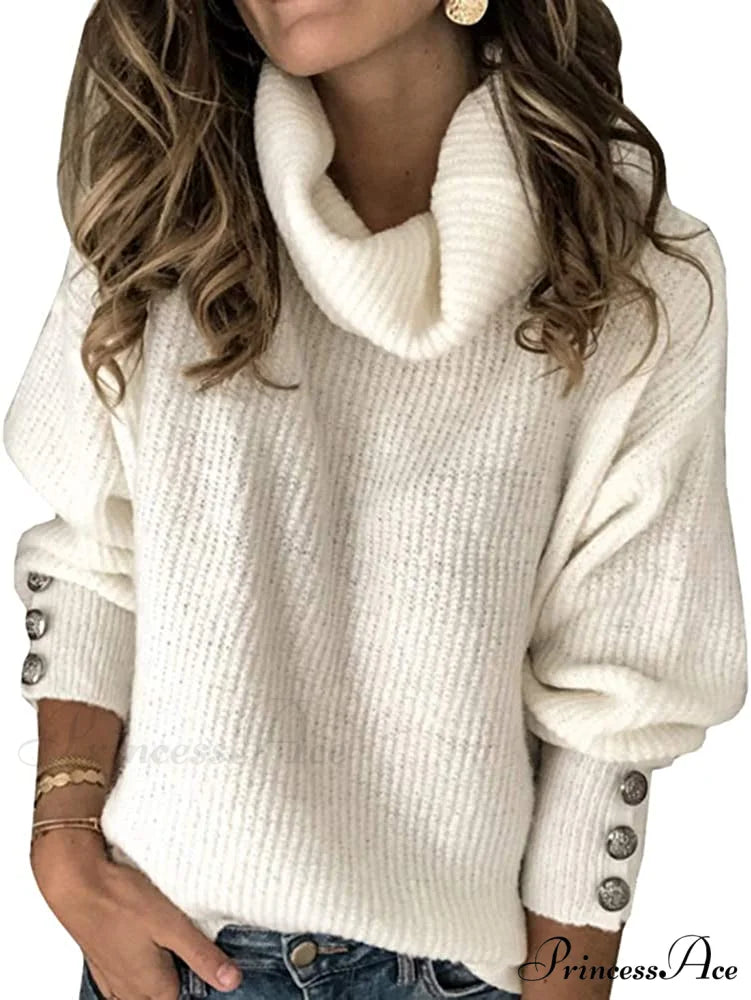 Women’s Oversized Turtleneck Chunky Pullover Sweaters White / X-Large