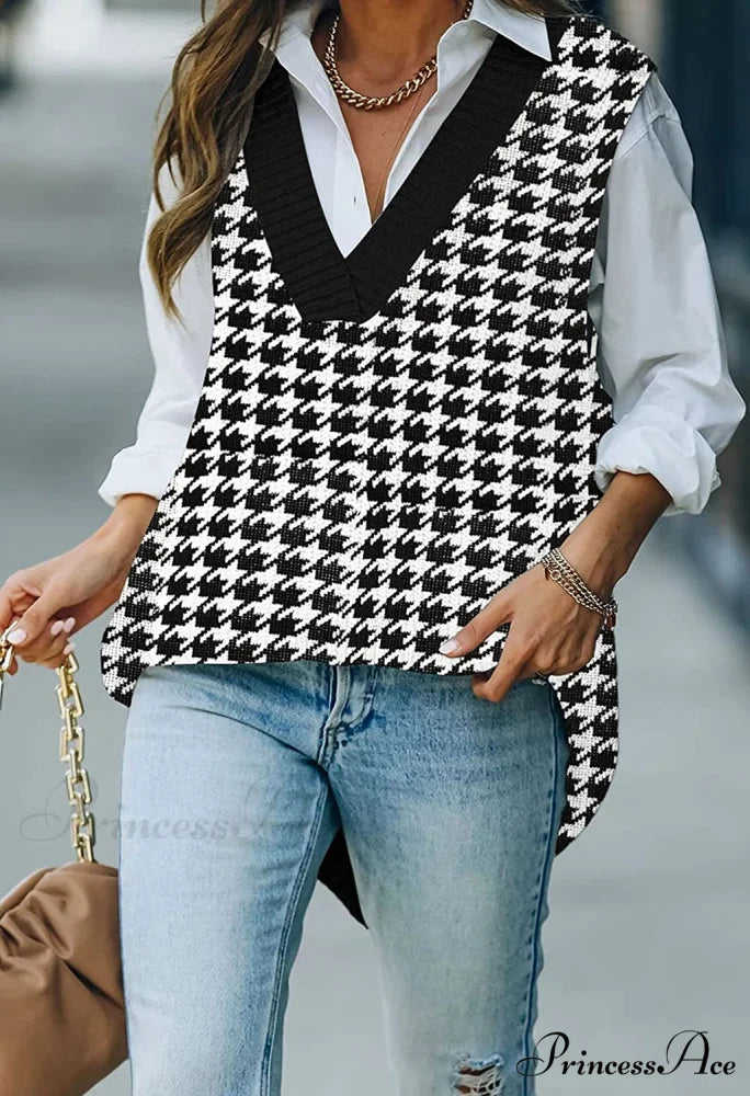 Women’s Oversized V Neck Knit Sweater Vest Tunic Sleeveless Pullover Top