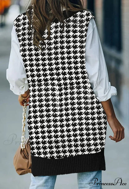 Women’s Oversized V Neck Knit Sweater Vest Tunic Sleeveless Pullover Top
