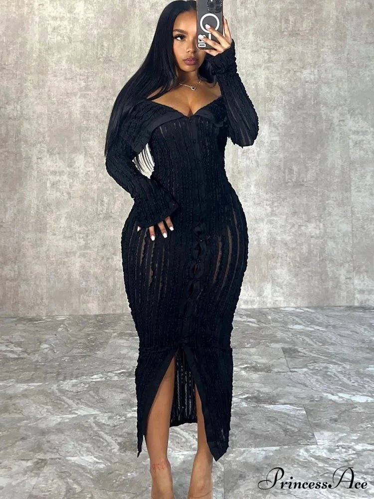 Women’s Pleated Off Shoulder See-Through Fitted Ruched Party Night Sexy Midi Dress