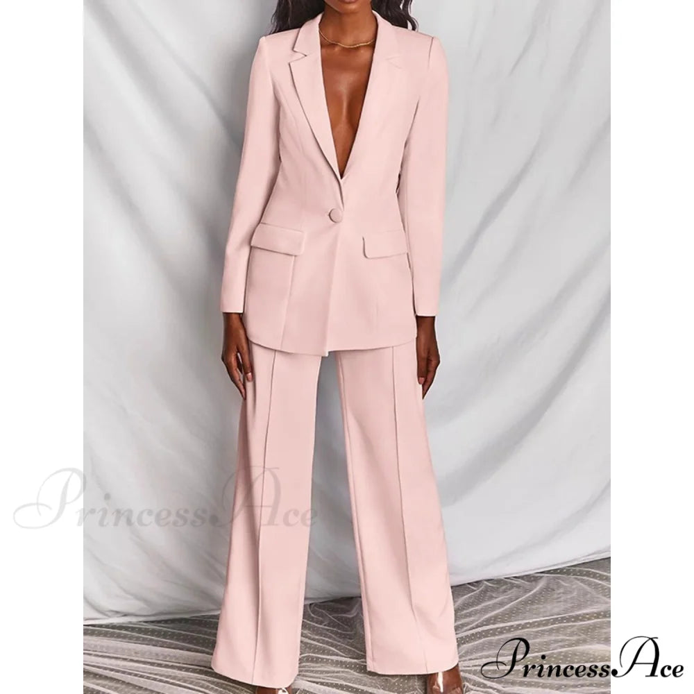 Women’s Regular Pocket Coat Formal Fashion Suit Pink / S