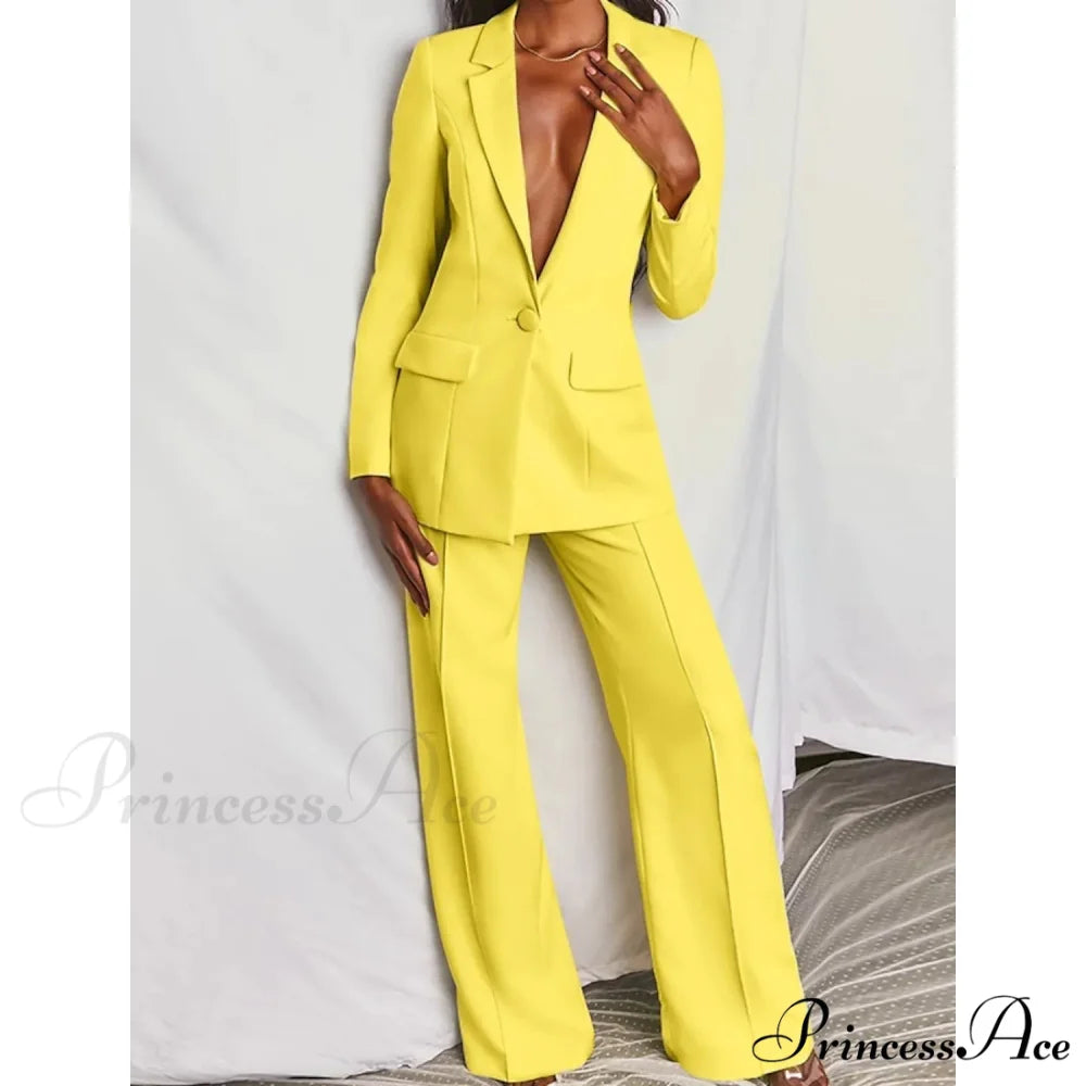 Women’s Regular Pocket Coat Formal Fashion Suit Yellow / S