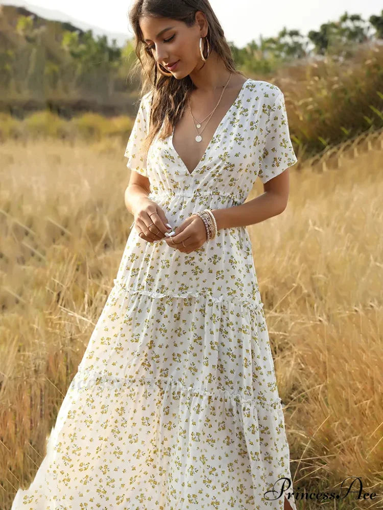 Women’s Ruffle Floral Bohemian Dress for Vacation