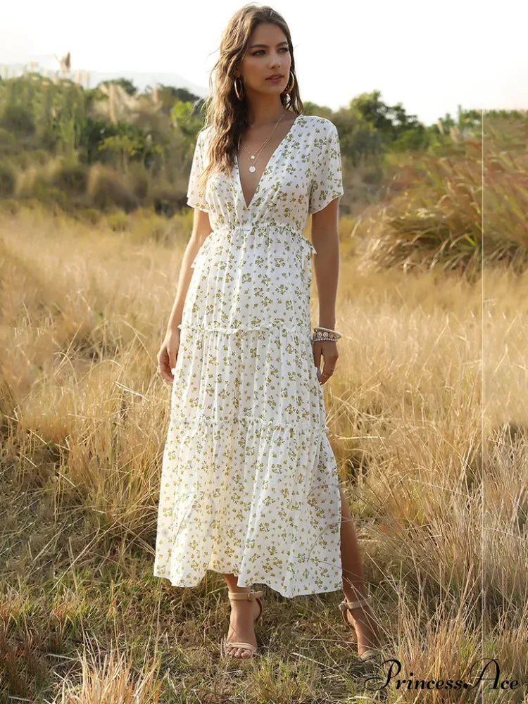 Women’s Ruffle Floral Bohemian Dress for Vacation