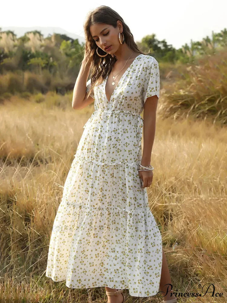 Women’s Ruffle Floral Bohemian Dress for Vacation