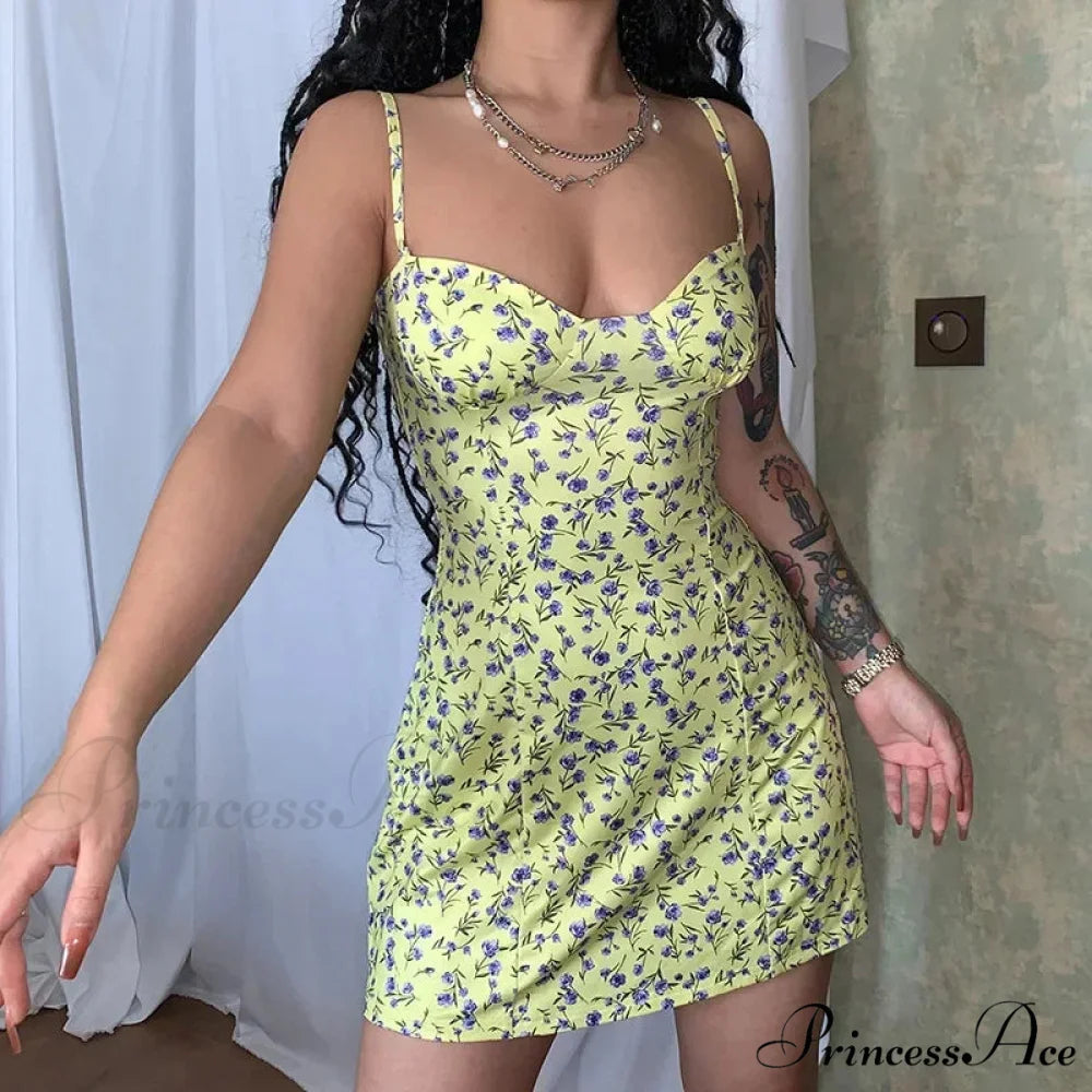 Women’s Short Breasted SlimLarge Backless Sleeveless Sun Vacation Floral Dress