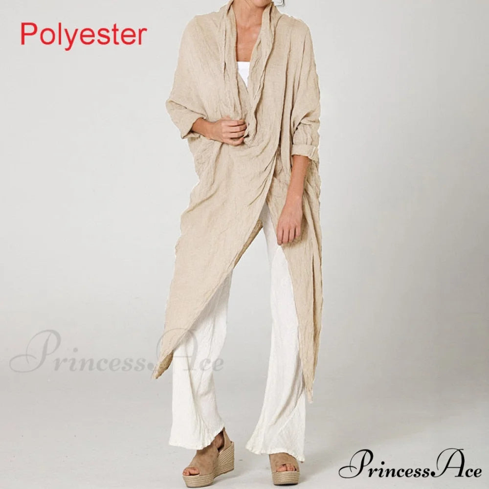 Women’s Solid Asymmetrical and Neck - Cowl Fashion Warm-Season Top Vintage with Blouse Hem (Style A)Beige / S