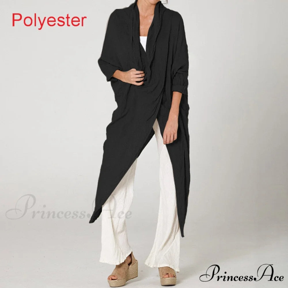 Women’s Solid Asymmetrical and Neck - Cowl Fashion Warm-Season Top Vintage with Blouse Hem (Style A)Black / S