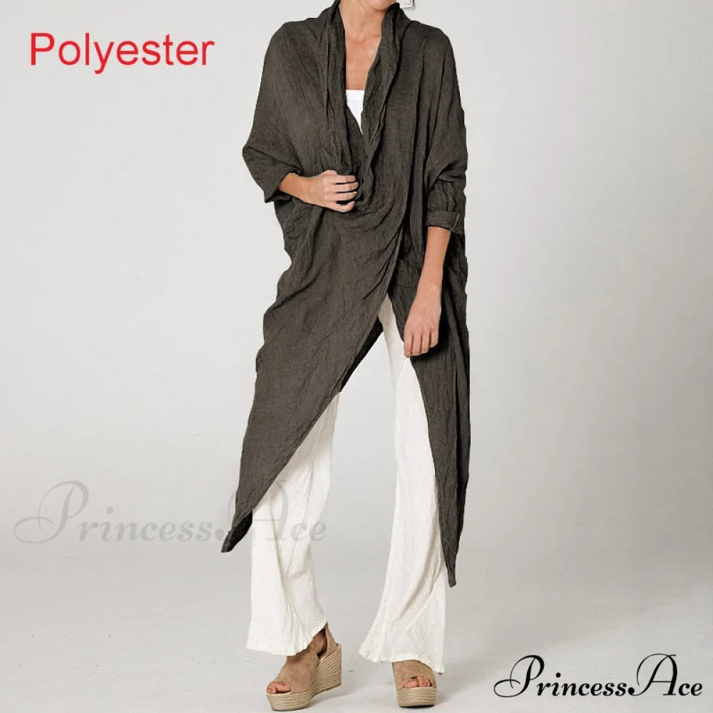 Women’s Solid Asymmetrical and Neck - Cowl Fashion Warm-Season Top Vintage with Blouse Hem (Style A)Coffee / S