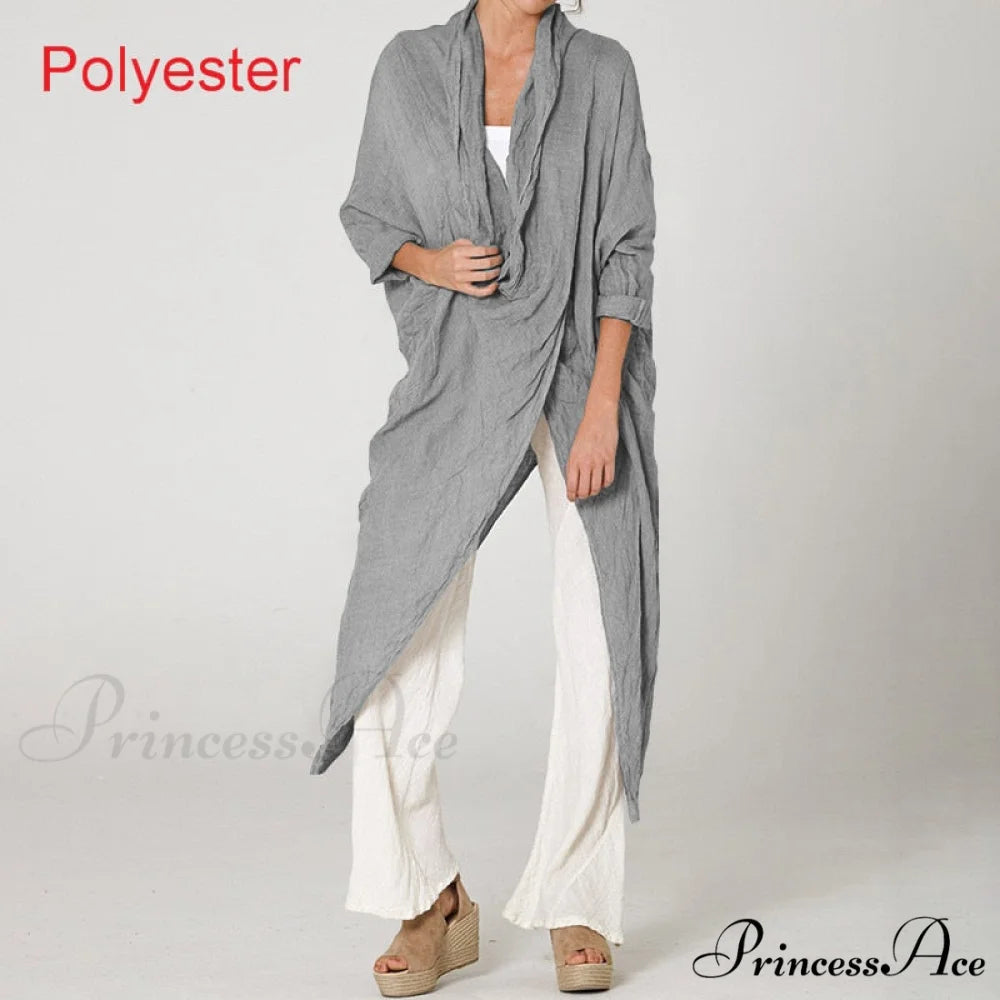 Women’s Solid Asymmetrical and Neck - Cowl Fashion Warm-Season Top Vintage with Blouse Hem (Style A)Gray / S