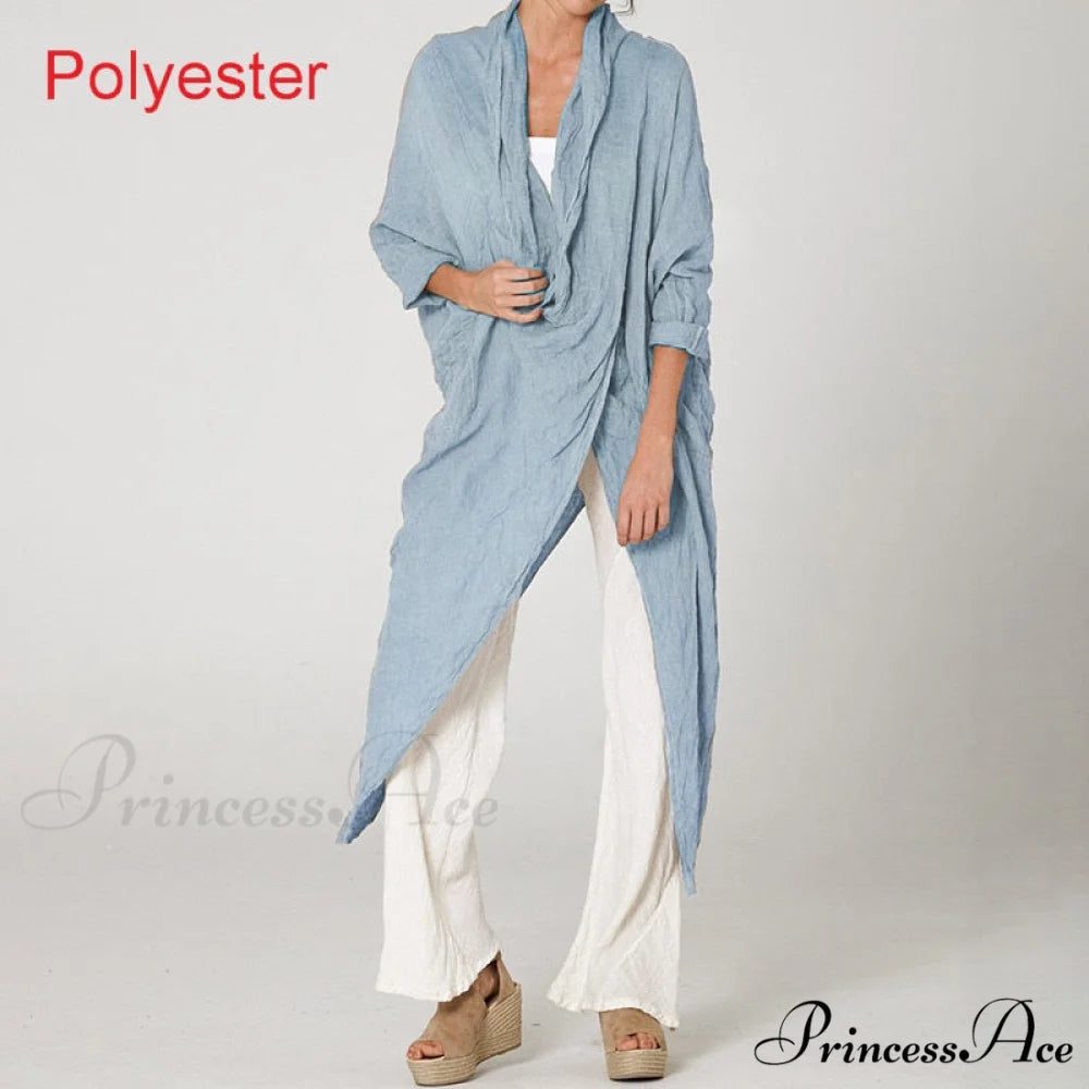 Women’s Solid Asymmetrical and Neck - Cowl Fashion Warm-Season Top Vintage with Blouse Hem (Style A)Light Blue / S