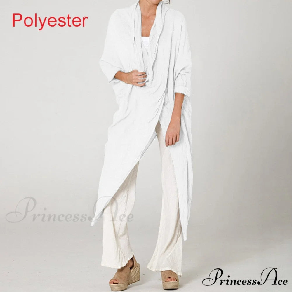 Women’s Solid Asymmetrical and Neck - Cowl Fashion Warm-Season Top Vintage with Blouse Hem (Style A)White / S