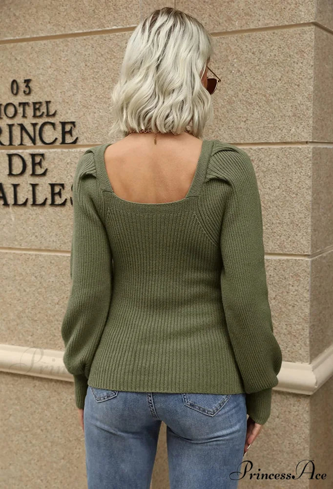 Women’s Square Neck Long Lantern Sleeve Sweater