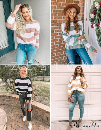 Women’s Striped Color Comfy Knitted Sweater