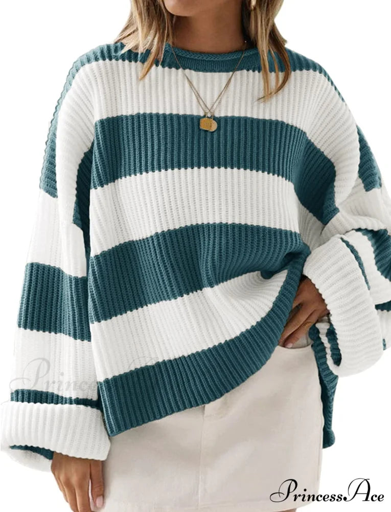 Women’s Striped Color Comfy Knitted Sweater Grey / X-Large