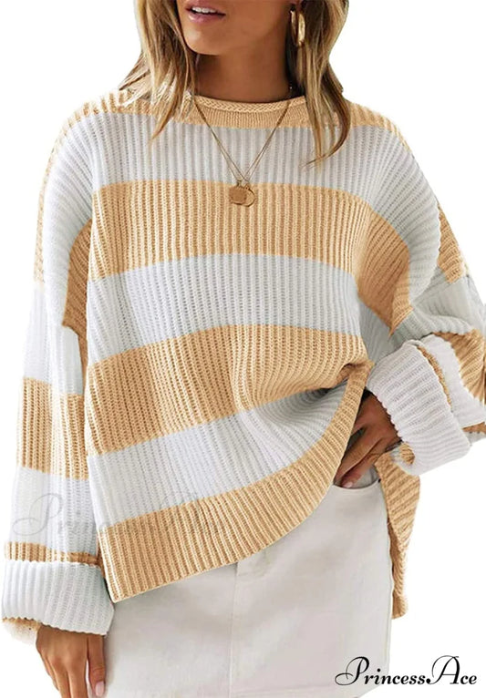 Women’s Striped Color Comfy Knitted Sweater Yellow / X-Large