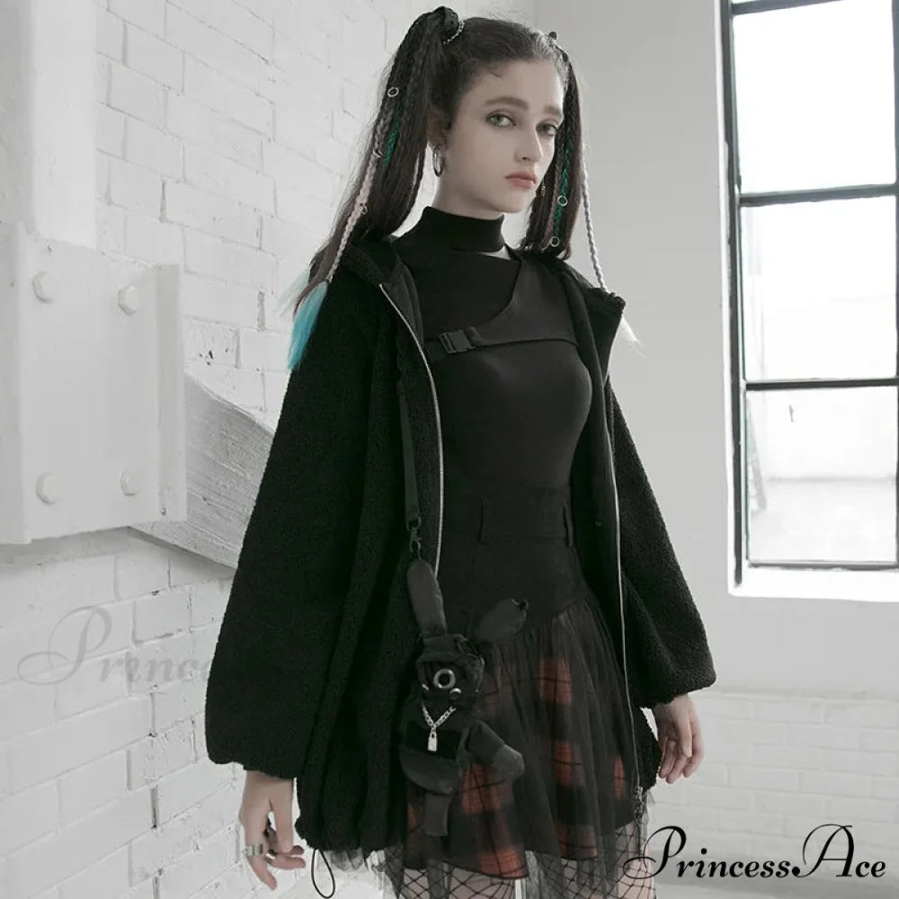 Women’s Style Mesh Stitched Plaid Warm High-waisted Fluffy Daily Thick Personality Mini Skirt