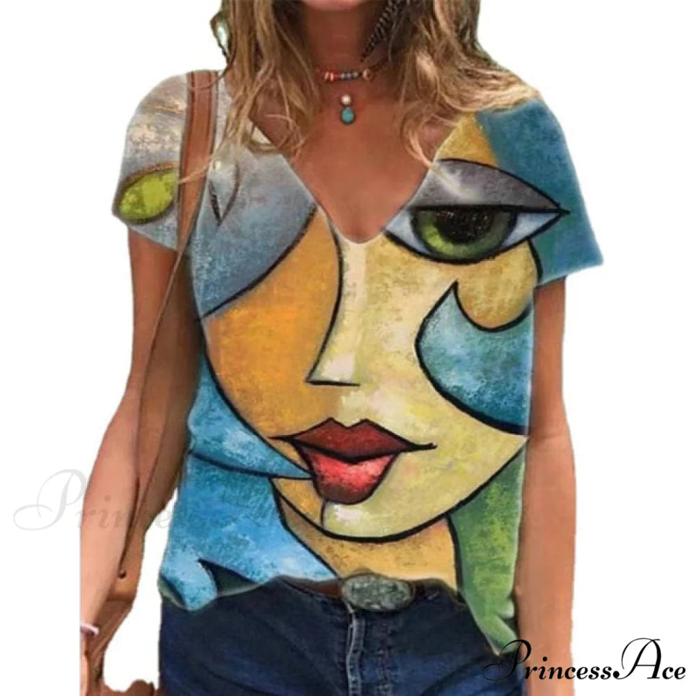 Women’s Summer Casual Oversize Print Shirt blue / S