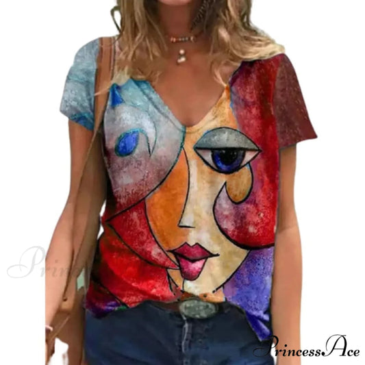 Women’s Summer Casual Oversize Print Shirt red / S