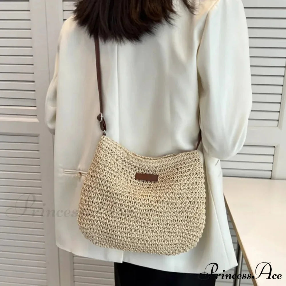 Women’s Summer Straw Crossbody Shoulder Purse Beige / 29x24x6cm shoulder-250126