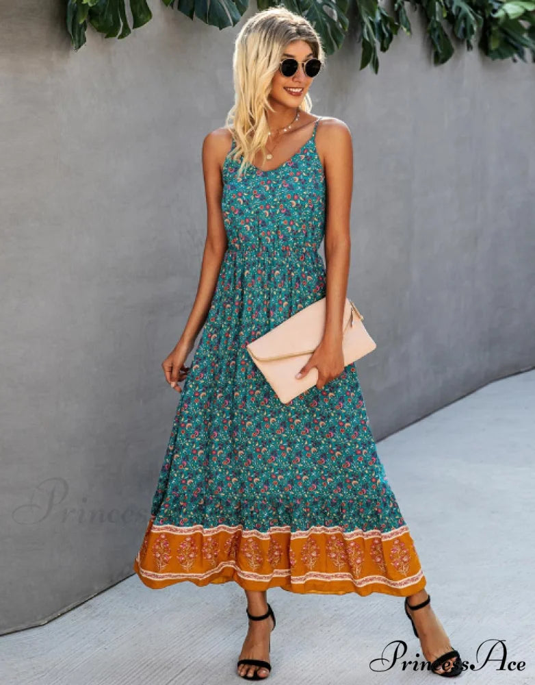 Women’s Summer V-Neck Holiday Beach Dress M / GREEN