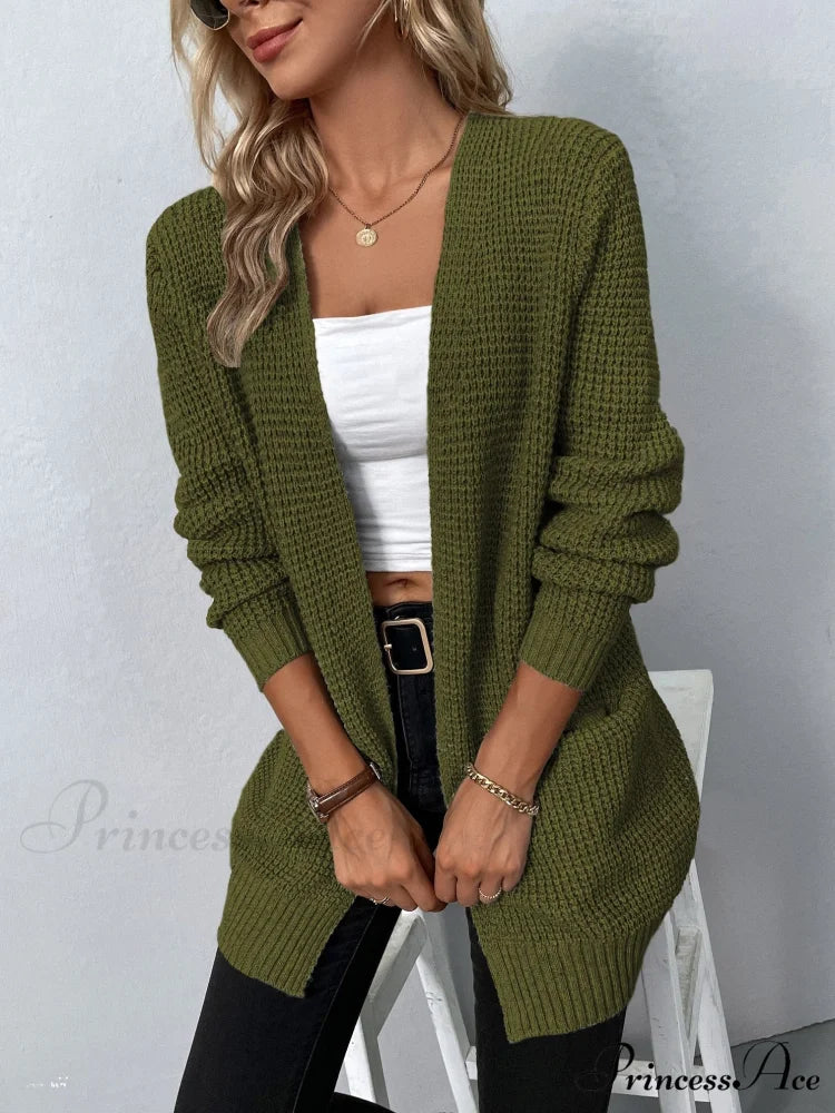 Women’s Sweater New V-Neck Solid Color Loose Fit Pockets Long Cardigan