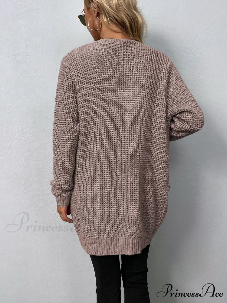 Women’s Sweater New V-Neck Solid Color Loose Fit Pockets Long Cardigan