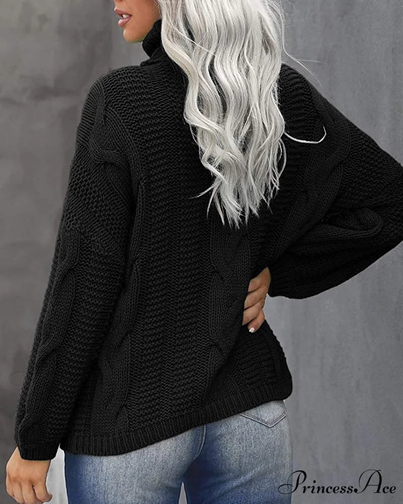 Womens Turtleneck Loose Oversized Chunky Knitted Sweater