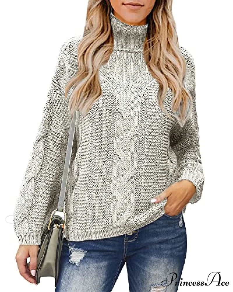 Womens Turtleneck Loose Oversized Chunky Knitted Sweater
