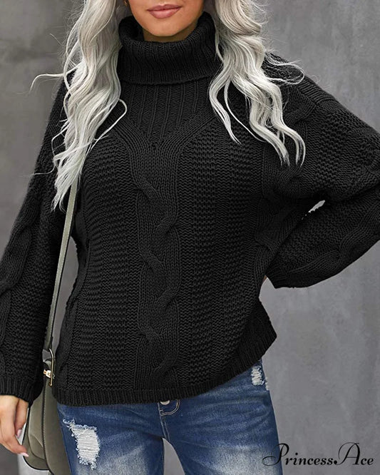 Womens Turtleneck Loose Oversized Chunky Knitted Sweater