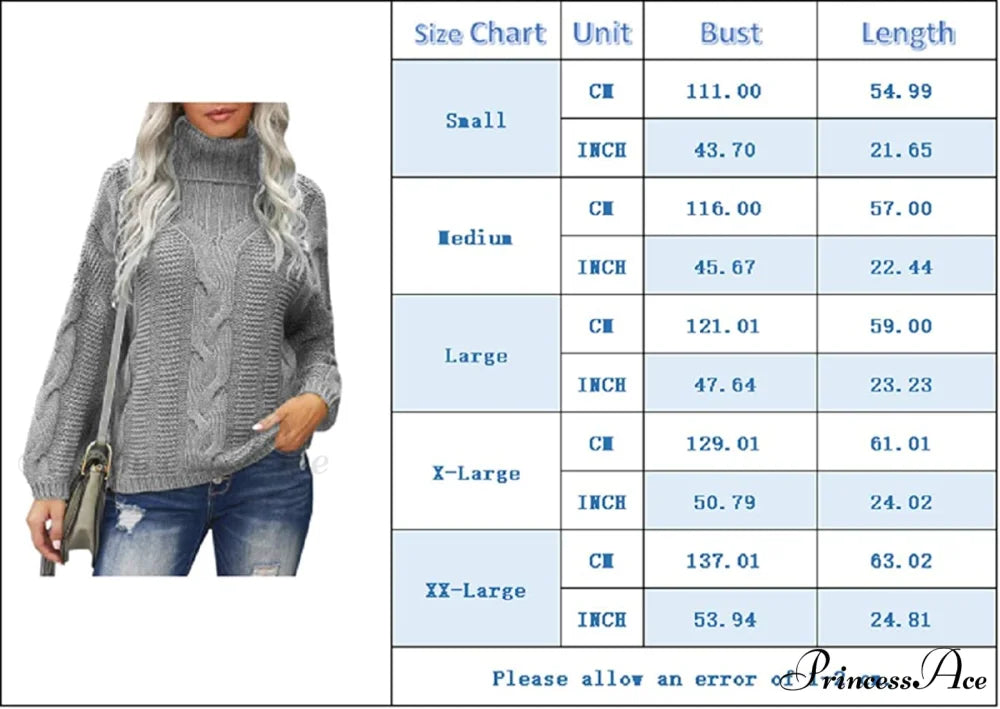Womens Turtleneck Loose Oversized Chunky Knitted Sweater
