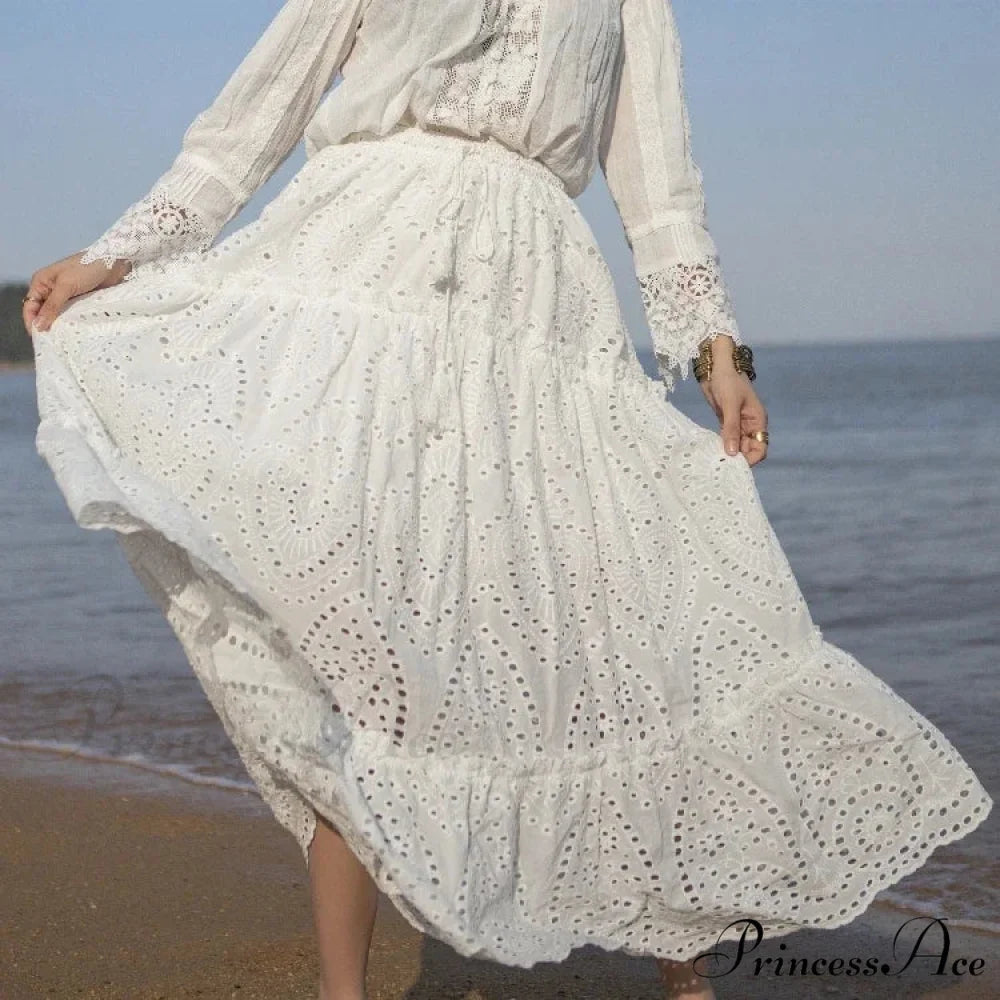 Women’s Warm Weather Cotton Complete Lace Midi Skirt A-line Boho Getaway skirt-250126