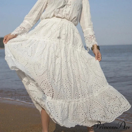 Women’s Warm Weather Cotton Complete Lace Midi Skirt A-line Boho Getaway skirt-250126