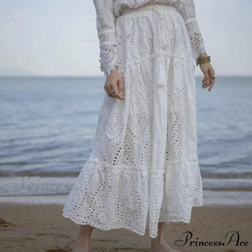 Women’s Warm Weather Cotton Complete Lace Midi Skirt A-line Boho Getaway skirt-250126