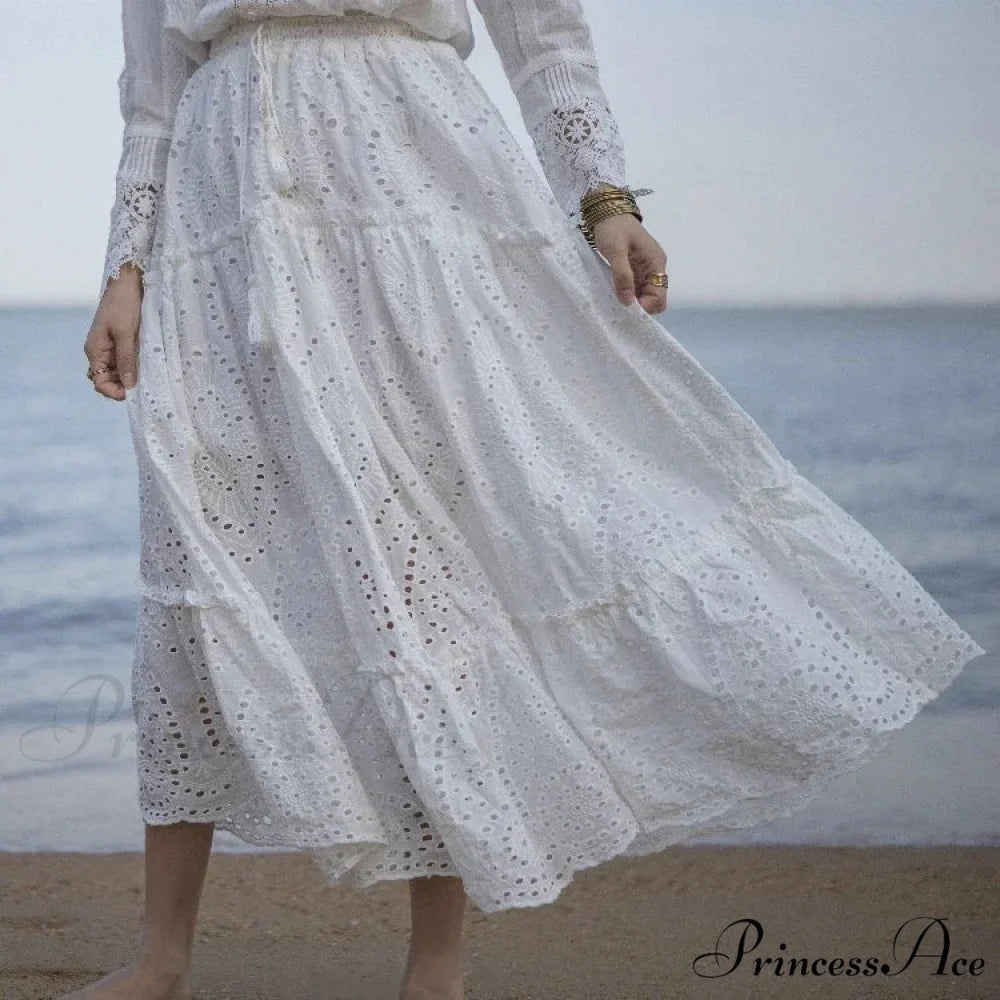 Women’s Warm Weather Cotton Complete Lace Midi Skirt A-line Boho Getaway skirt-250126