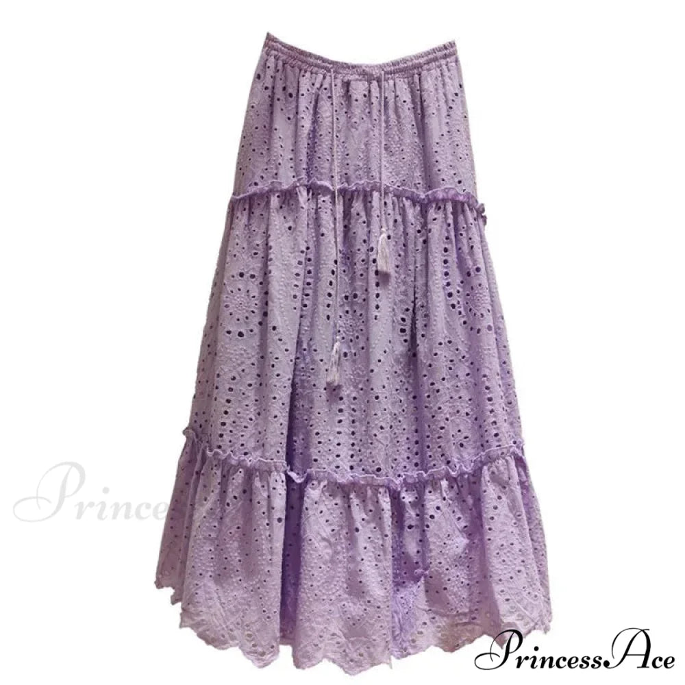 Women’s Warm Weather Cotton Complete Lace Midi Skirt A-line Boho Getaway Lavender / S skirt-250126