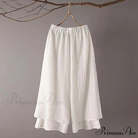 Women’s Wide Leg Pants Loose Layer Elastic Waist Capris