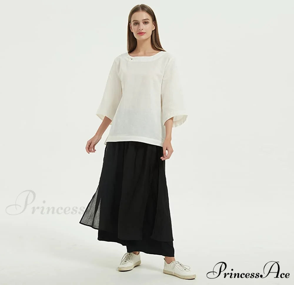 Women’s Wide Leg Pants Loose Layer Elastic Waist Capris