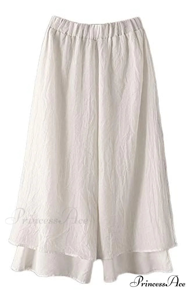 Women’s Wide Leg Pants Loose Layer Elastic Waist Capris