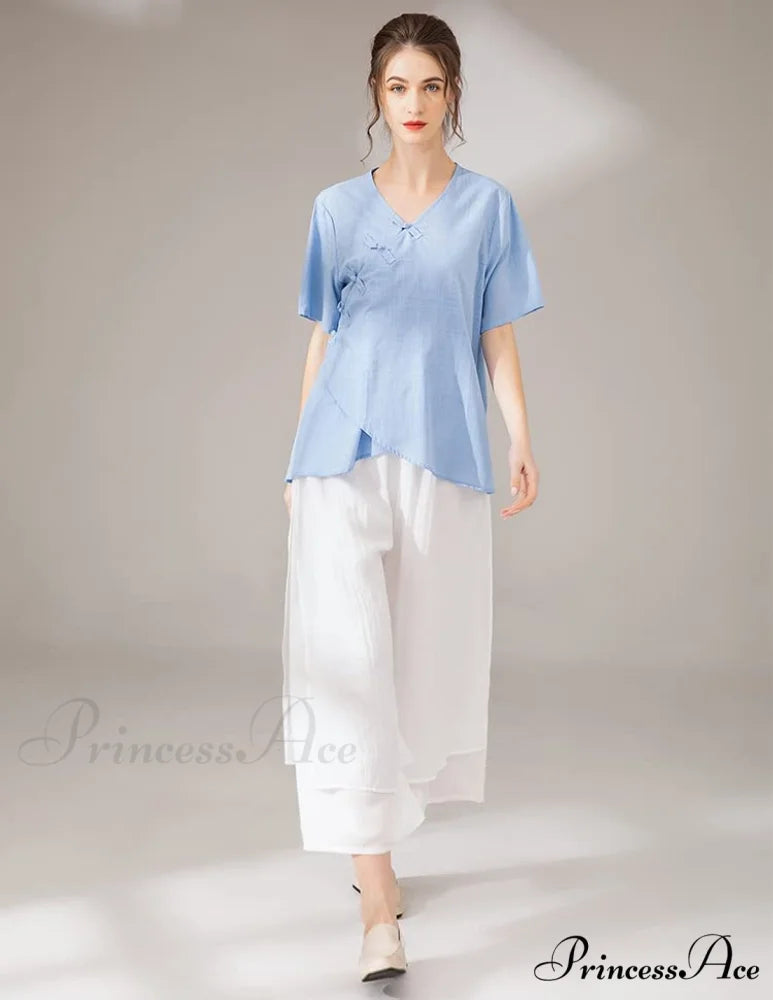 Women’s Wide Leg Pants Loose Layer Elastic Waist Capris
