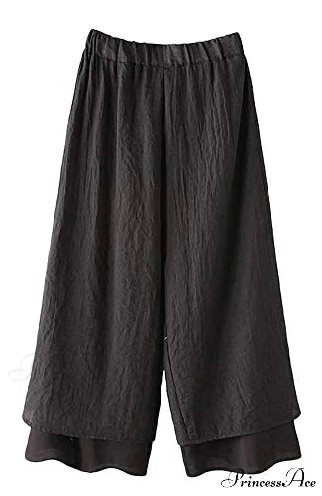 Women’s Wide Leg Pants Loose Layer Elastic Waist Capris