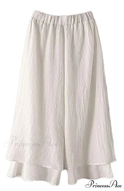 Women’s Wide Leg Pants Loose Layer Elastic Waist Capris