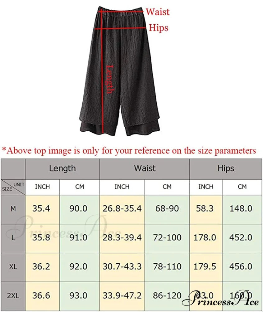 Women’s Wide Leg Pants Loose Layer Elastic Waist Capris