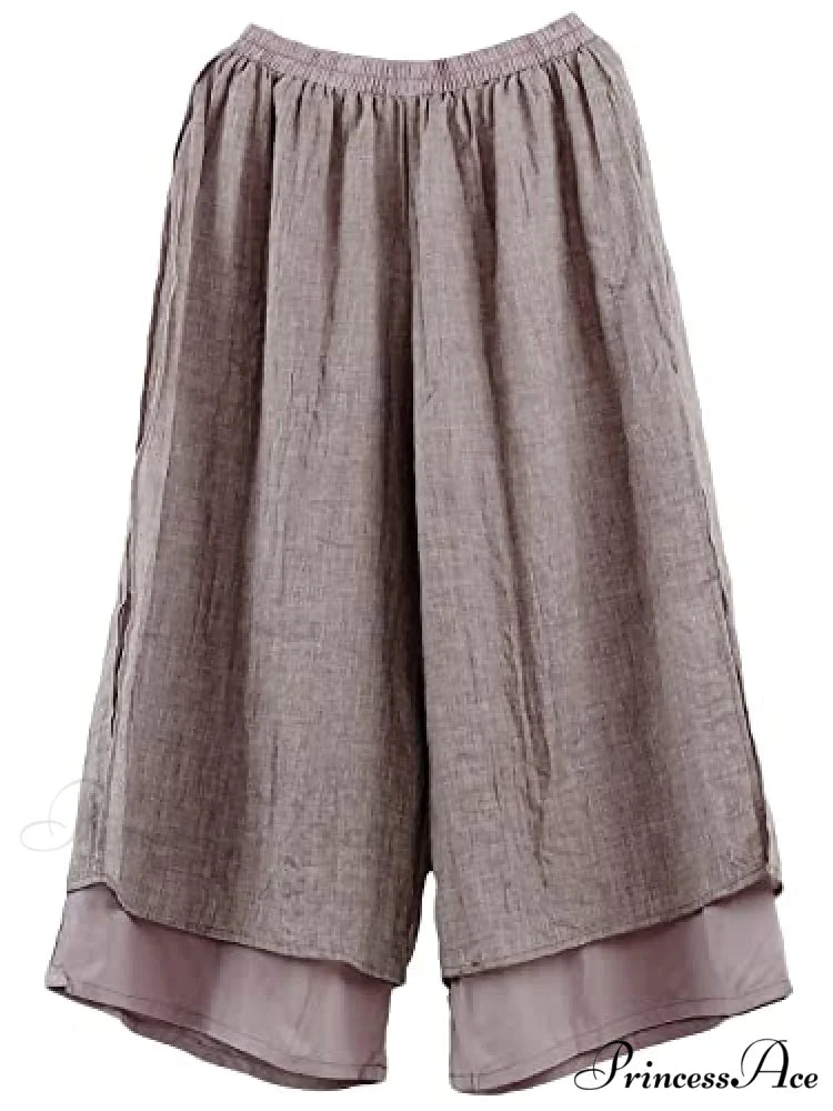 Women’s Wide Leg Pants Loose Layer Elastic Waist Capris